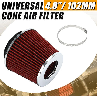PTNHZ Universal Red 4" 102mm High Flow Cold Air Intake Cone Air Filter Power - Image 2