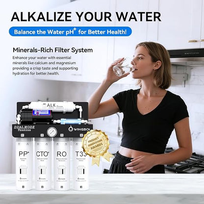 WINGSOL Dual Outlet Reverse Osmosis Water Filter, Mineral Alkaline UV 0 TDS - Image 3