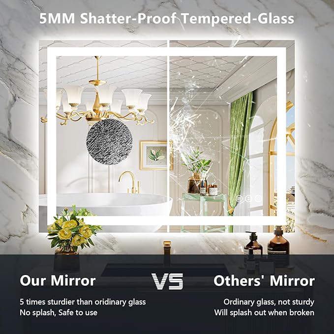 YEELAIT 44x30 Inch LED Bathroom Mirror with Lights Front and Backlit Lighted Vanity Mirror for Bathroom Wall with 3 Colors Dimmable Anti-Fog Memory Shatter-Proof IP54 Waterproof Horizontal/Vertical