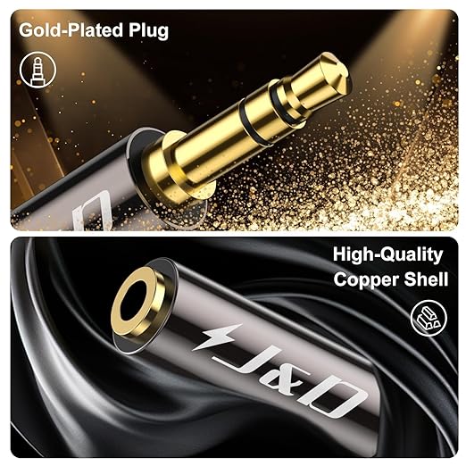 J&D 1/8 Inch TRS Stereo Y Splitter Cable, Gold Plated Copper Shell 3.5mm Female to Dual Male Adapter, Only Suitable for Switching, 0.65 Feet