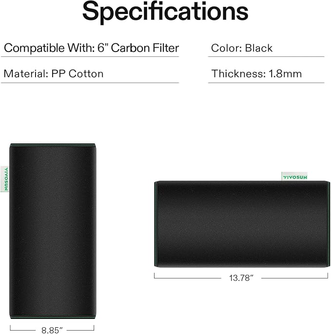 VIVOSUN 6 Inch Prefilter for 6" Carbon Filter, 13.78" Long - Image 2