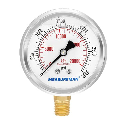 MEASUREMAN 2-1/2" dial, Glycerin Filled, Stainless Steel case, Brass Inside by MEASUREMAN