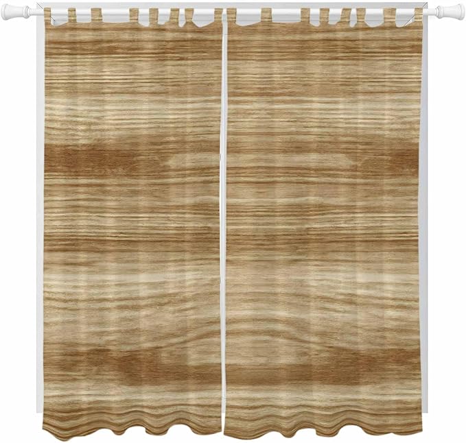 Light Brown Wood Grain Living Room Curtains 96 Inch Length, Window Curtains Tab by Unknown