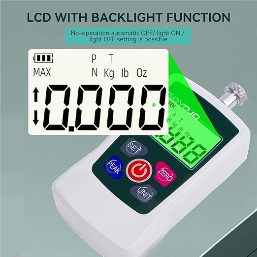 GOYOJO Digital Force Gauge High-Precision Push-Pull Meter for Tension & Compression Testing Units (N, kg, lb, oz) Real-Time/Peak/First Peak Modes Ideal for Quality Control & Material Testing (30N)