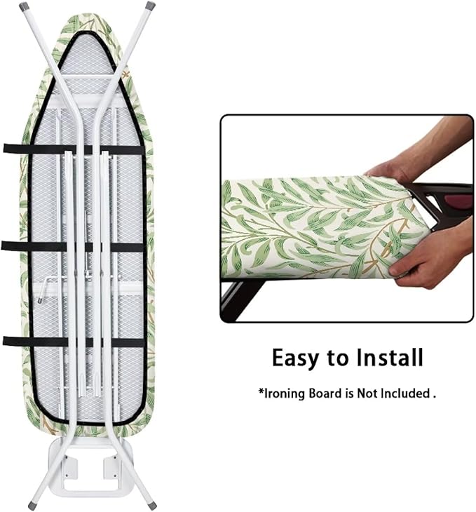 ZCFYGDX Ironing Board Cover Decor 15x54 Inch, Iron Board Cover with Nose Pocket, Nylon Buckle Fastening Stain Resistant Scorch Resistant,Protection Covers with Elastic Edge Fresh Green Leaf Print