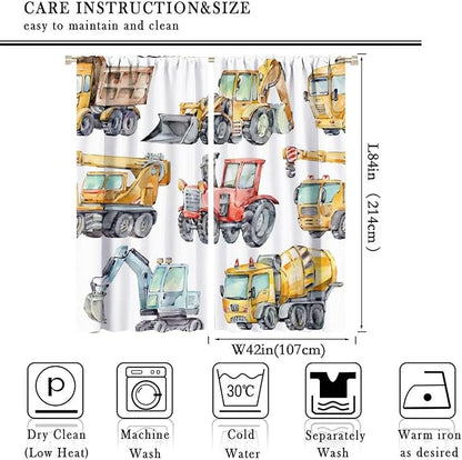Kids Excavator Curtains, Retro Truck Tractor Machinery Construction Vehicle - Image 4