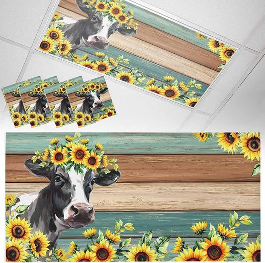 Fluorescent Light Covers Farm Cow Sunflower Magnetic Light Filters Vintage Blue by TweetyBed