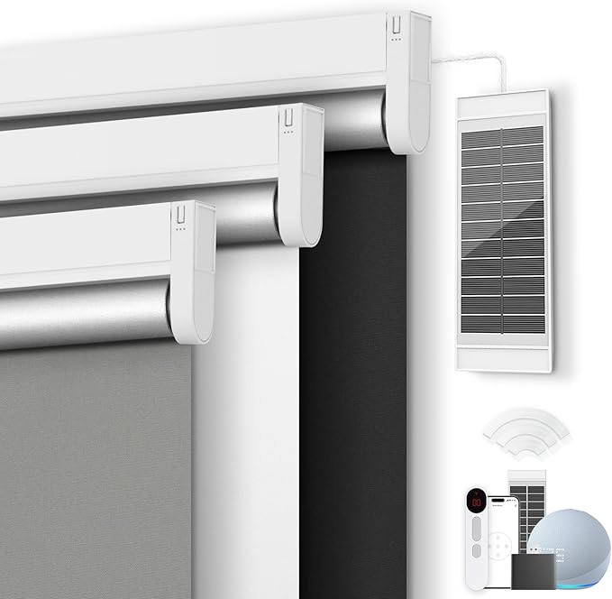 Motorized Blinds with Remote Control【Solar Panel Included】 Tin Grey,33¾"W*72" H