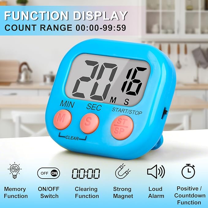 ZILLEEN Classroom Timer for Kids Teachers 12 Pack Digital Timers, Blue & Pink