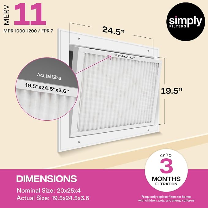 Simply 20x25x4 Air Filter, MERV 11, 6 Pack, Furnace Air Filter - Image 3
