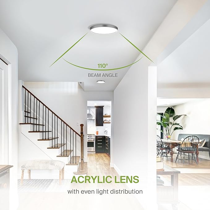 ASD LED 9" Round Flush Mount Ceiling Light Fixture, Low Profile Surface Lighting | 5CCT, Dimmable, Ultra-Thin, ETL Listed | 18W 1660LM 2700-6000K 120V | Kitchen, Bedroom, Hallway Lamp | Nickel, 6 Pack