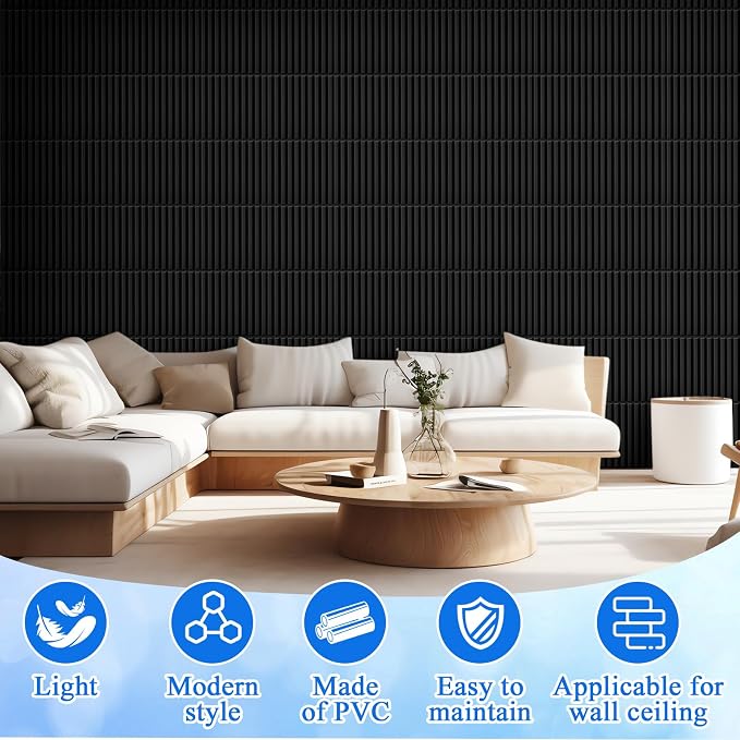 Nuanchu 120 Pcs 3D Slat Wall Panels 12 x 12 Inch PVC Fluted Textured Panel - Image 5