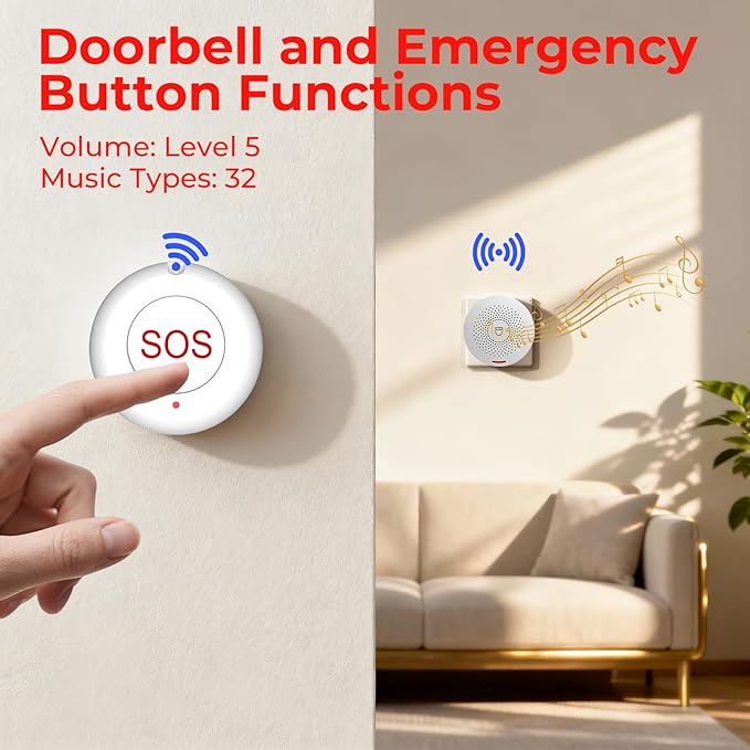 Hapippofa Caregiver Call Button WiFi Elderly Alert Call Button Life Alert Systems for Seniors No Monthly Fee for Elderly/Disabled/Home/Hospital