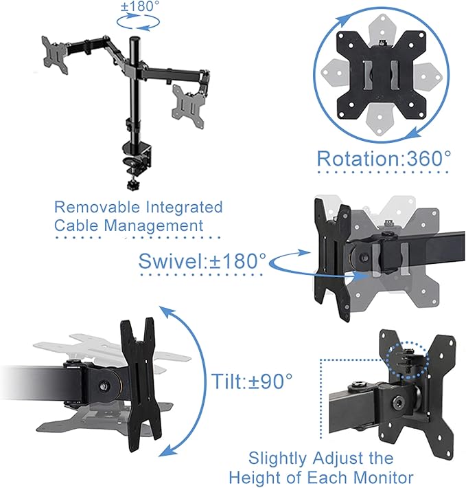 Rocelco Standing Desk Converter with Dual Monitor Mount - 31.5 Inch Sit Stand Up Tabletop Riser with Tablet Holder, Height Adjustable Workstation - Deep Keyboard Tray for Laptop - Black (R VADRB-DM2)