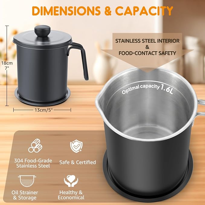 Chihee Grease Container Stainless Steel Bacon Grease Saver - Image 4