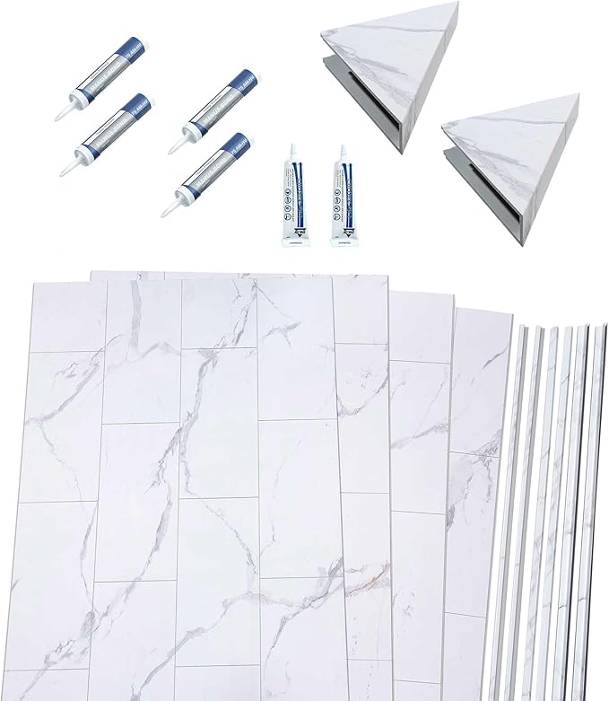 Palisade 78in x 60in x 36in Waterproof Vinyl Shower Surround Kit with Accessories in Urban Glacier