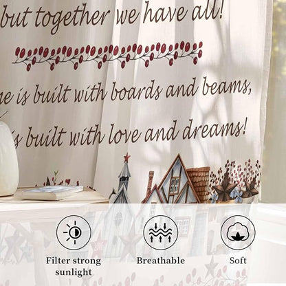 Farmhouse Sheer Curtains 45 Inch Length Country Star Barn Berry Brown Wood - Image 2