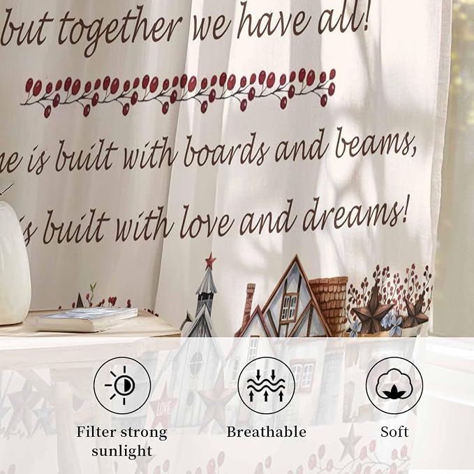 Farmhouse Sheer Curtains 72 Inch Length Country Star Barn Berry Brown Wood - Image 2