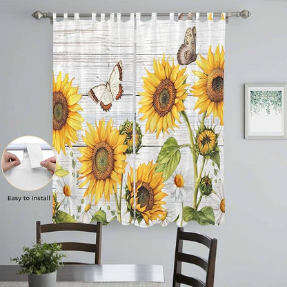 Yellow Sunflowers Living Room Curtains 84 Inch Length, Window Curtains Tab Top - Image 4