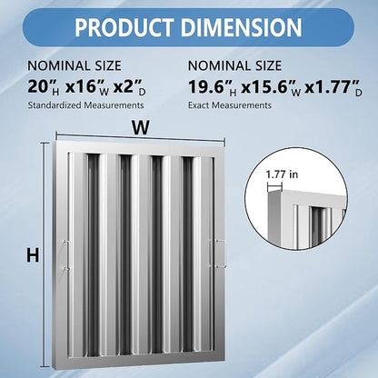 Stainless Steel Commercial Kitchen Hood Filter, 15.5W x 19.5H Inch Range Baffle - Image 2