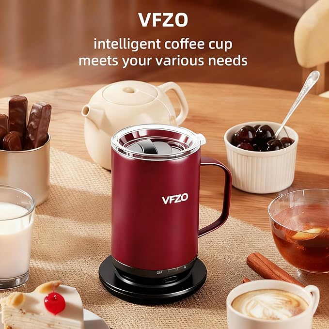 Self Heating Coffee Mug,High-Capacity- 18 oz, 180 Min Battery Life, Smart Heated Coffee Mug，Smart Mug, Simple Temperature Control Operation, Gifts for Family Members (Burgundy)