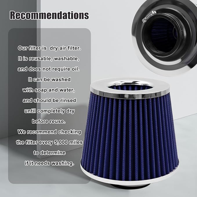 RYANSTAR RACING 63mm 2.5" High Flow Round Tapered Cone Cool Air Filter Cleaner - Image 6