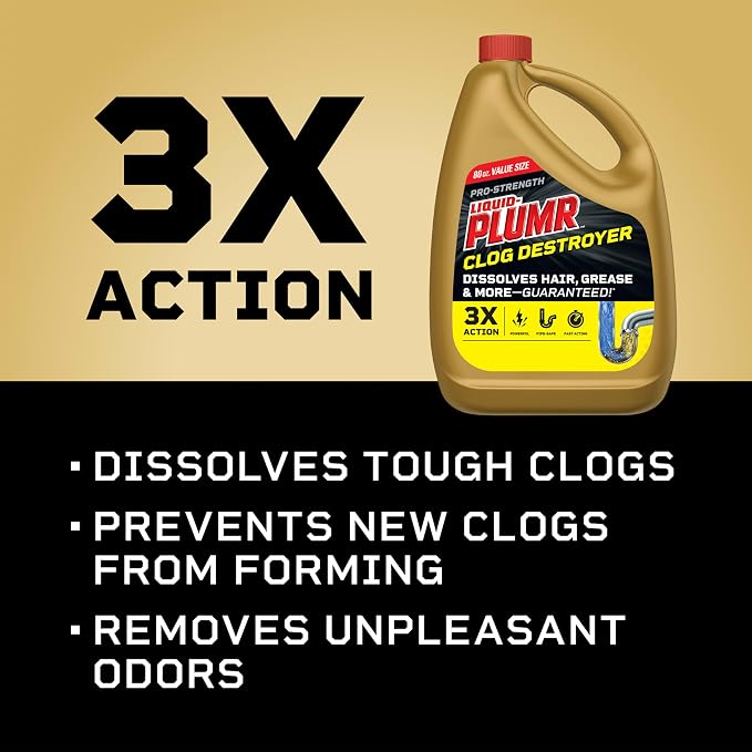 Clorox Liquid-Plumr Pro-Strength Clog Destroyer, Liquid Drain Cleaner, 80 Fluid - Image 4