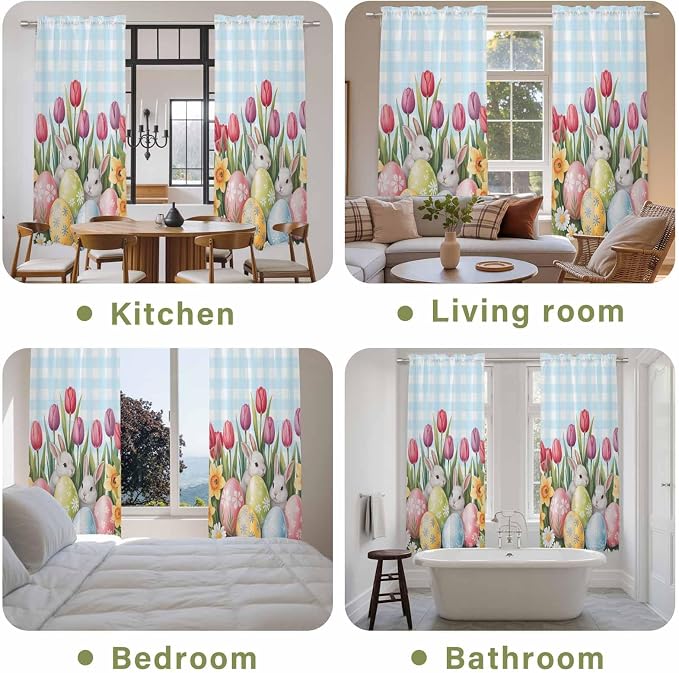 Easter Window Curtains 72 Inch Long 2 Panel Set, Rod Pocket Long Curtains & - Image 8
