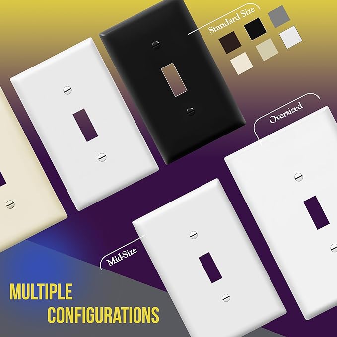 ENERLITES Mid-Size Toggle Light Switch Wall Plate, Midway Size 2-Gang 4.88" x 4.92", Unbreakable Polycarbonate Thermoplastic, UL Listed, 8812M-W-5PCS, White (5 Pack)