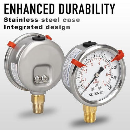 0 to 100 Psi Lead-Free Pressure Gauge, Glycerin Liquid Filled, 2.5 inch Dial - Image 3