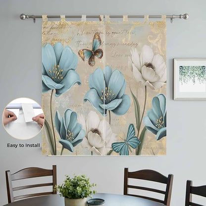 Spring Flowers Bathroom Curtains 63 Inch Length, Window Curtains Tab Top - Image 4