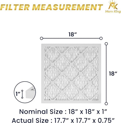 MervKing 18x18x1 Air Filter Actual Size: 17.7" x 17.7" x 0.75" MERV 8 MPR - Image 2