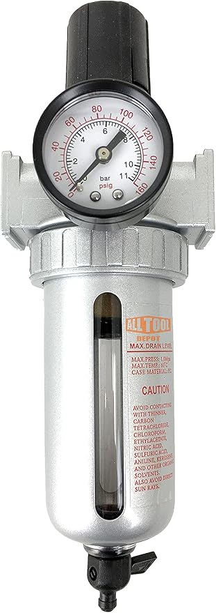 3/8" NPT Mid Flow Compressed Air In Line Filter Regulator Combo Piggyback by AllToolDepot