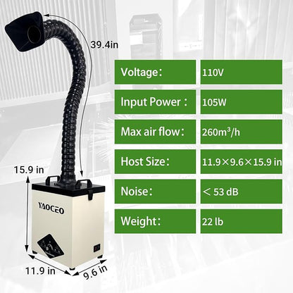 YC100 Solder Fume Extractor, Powerful 105W & Suction 260m³/h, Low-Noise Below - Image 6