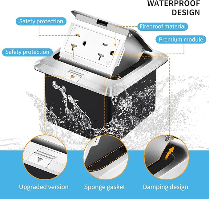Vagueior Recessed Floor Electrical Outlet Kit,Waterproof Electrical Outlet Covcer Box,Hidden 20A Tamper-Resistant Receptacle Outlet with Slow Elastic Damping，ETL Certified,Silver (1 Pack)