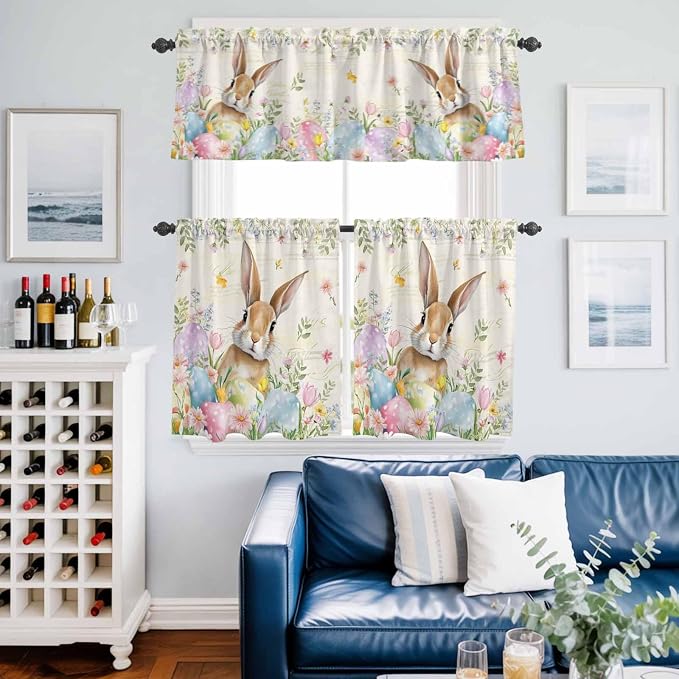 Kitchen Curtains Tiers and Valance Set of 3, Easter Light Filtering Window - Image 6
