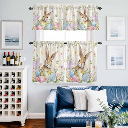 Kitchen Curtains Tiers and Valance Set of 3, Easter Light Filtering Window - Image 6