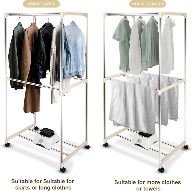 Uten Clothes Dryer Machine, Laundry Drying Wardrobe with Timer, Electric Clothes Drying Rack and Dryer for Apartments, Home