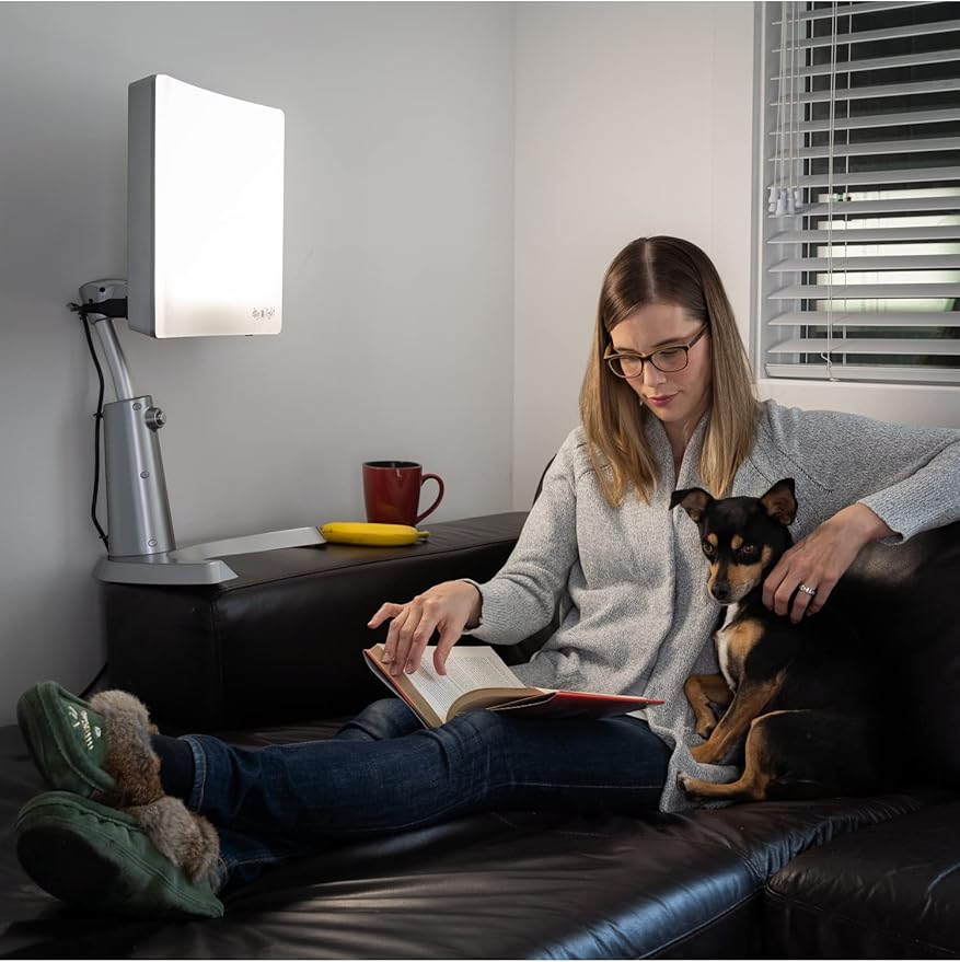 Carex Day-Light Classic Plus Sunlight Therapy Lamp - 10000 LUX Therapy Lamp at 12 Inches, LED Bright White Light with Adjustable Height and Brightness Levels for Mood, White