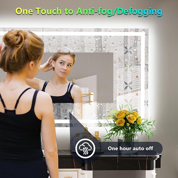 YEELAIT 55x36 Inch RGB LED Bathroom Mirror Front Light and RGB Backlit Lighted Vanity Mirror for Bathroom Wall Mounted Dimmable Anti Fog Memory Shatter-Proof IP54 Waterproof Horizontal/Vertical