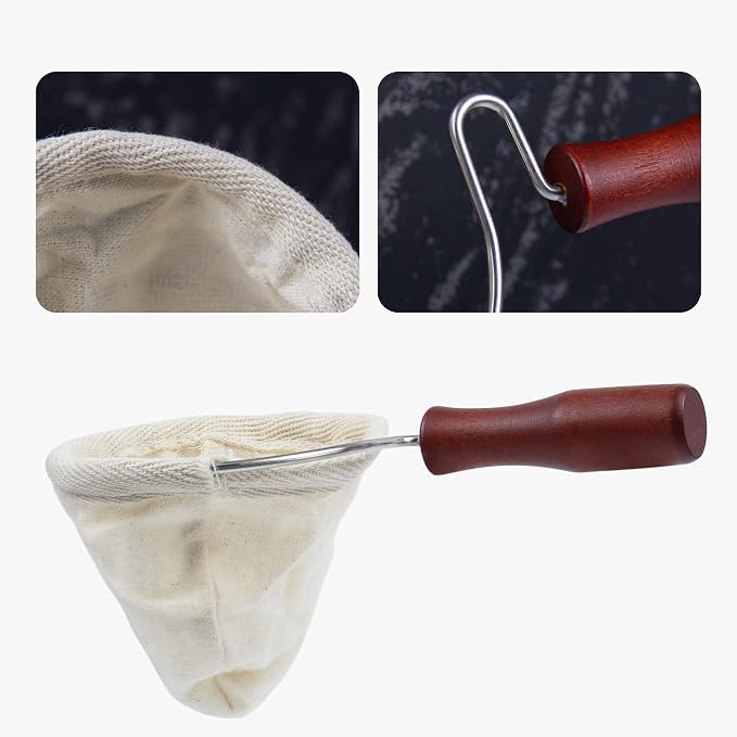 AUEAR, Wooden Handle Coffee Filter Reusable Cafe Flannel Cloth Bag Sock Strainer - Image 7