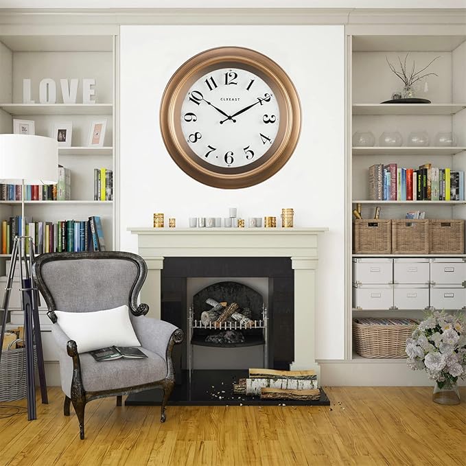 CLXEAST 18 Inch Glow in The Dark Wall Clocks for Living Room Decor, Large Illuminated Gold Wall Clock,Antique Brushed Gold,House Warming Gifts New Home