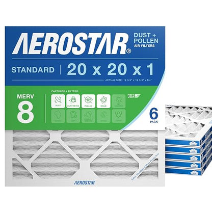 Aerostar 20x20x1 MERV 8 Air Filter, ACTUAL SIZE, Air Conditioning & Furnace by AirFiltersDelivered