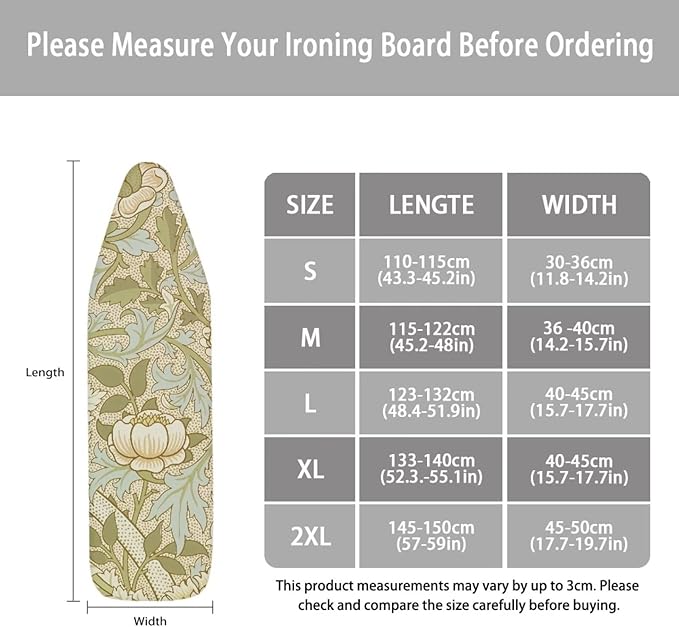 ZCFYGDX William Morris Prints Ironing Board Cover Easy Install St&ard Size with Elastic Edge 3 Bottom Nylon Buckle Straps Breathable Ironing Decor Suitable for Wide Ironing Board House Decor Size-S