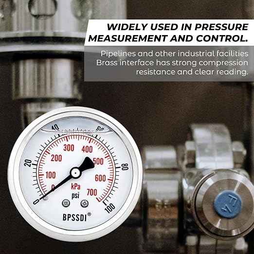 0-100Psi Glycerin Liquid Filled Low Pressure Gauge, 2.5" Dial Size, 1/4" G Back - Image 2
