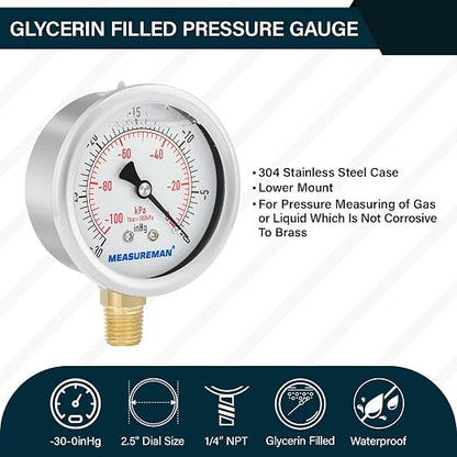 MEASUREMAN 2-1/2" dial, Glycerin Filled, Stainless Steel case, Brass Inside - Image 2