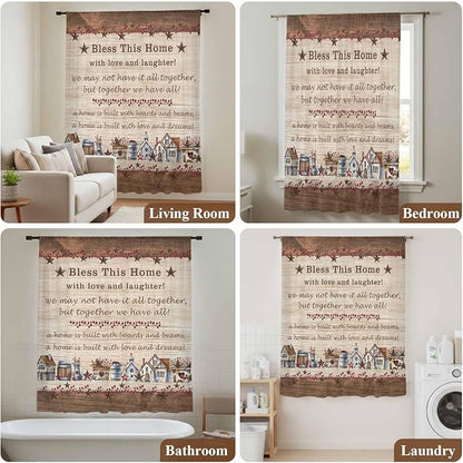 Farmhouse Sheer Curtains 54 Inch Length Brown Country Star Berry Vintage Wood - Image 7