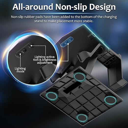 Bioherm Charging Dock Compatible with Meta Quest 2/ Quest 3/Quest 3S/Quest Pro，RGB Charging Vertical Stand，Accessories with Brightness Adjustment and 14 Light Effects Adjustment, Type-C Charging Port