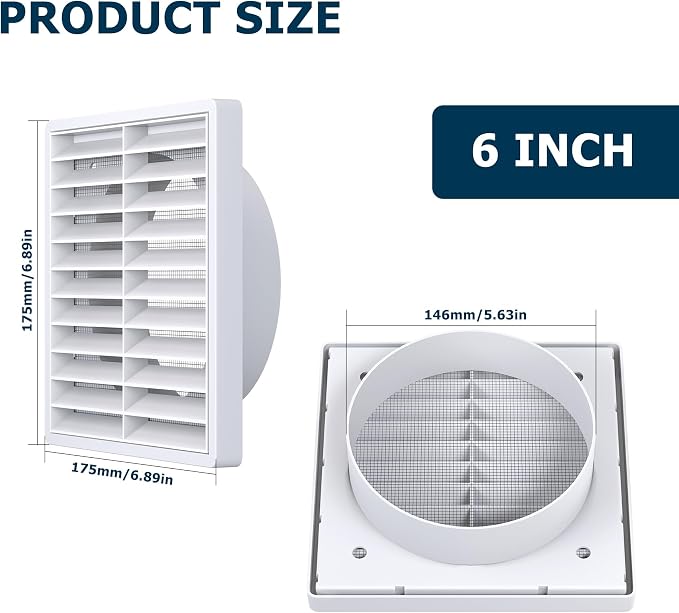 Air Vent ABS Louver Grille Cover 6 Inch, External Wall Vent Cover - Image 2