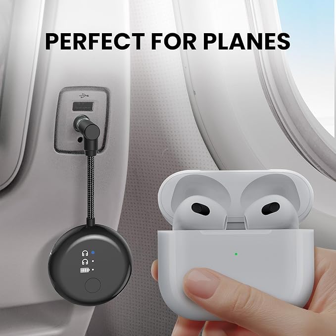 Avantree SoundJet R1 – 25Hr Airplane Bluetooth Adapter for All AirPods (Pro/Max) with Qualcomm Chipset & aptX Adaptive, Wireless Audio Transmitter for Flight Travel, Works with Bose & Other Headphones